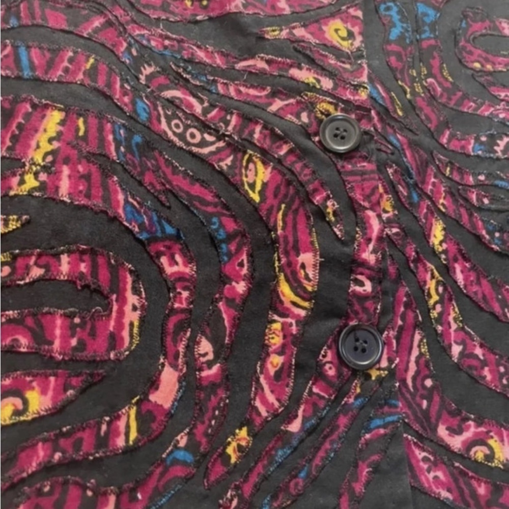 90s Abstract Swirl Jacket Black Pink Artsy Button Front M - Picture 2 of 4